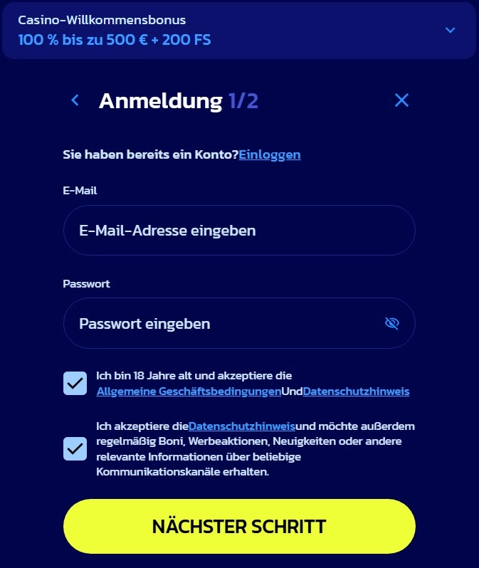 Registrierung und Login